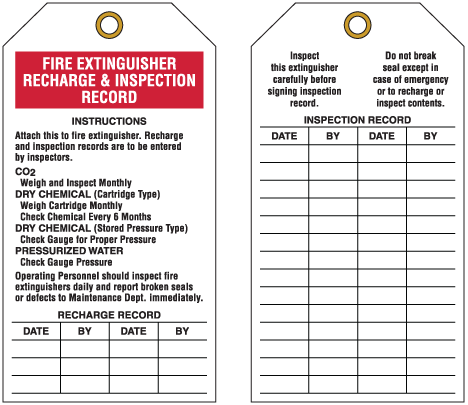APT26 Fire Extinguisher Recharge & Inspection Record Tag Full Size Image